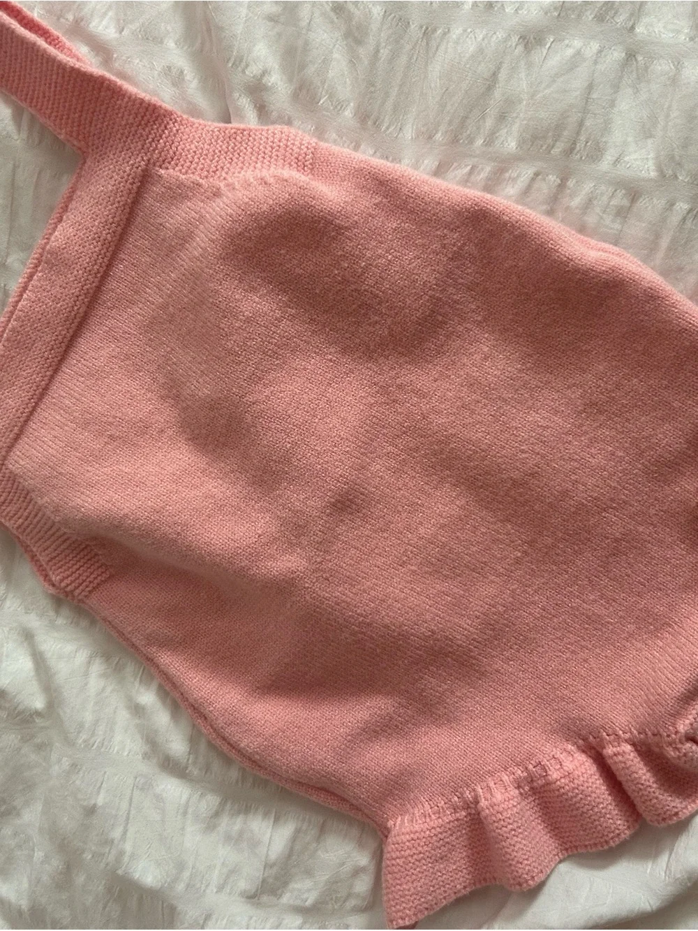 Baby Pink Knit One-Piece Romper with Floral Appliqué